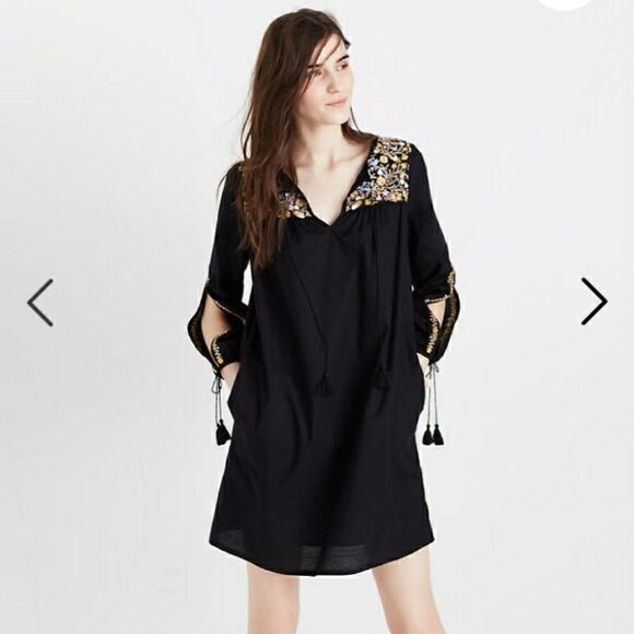 Madewell Embroidered Slit Sleeve Black Dress XS - Picture 16 of 16